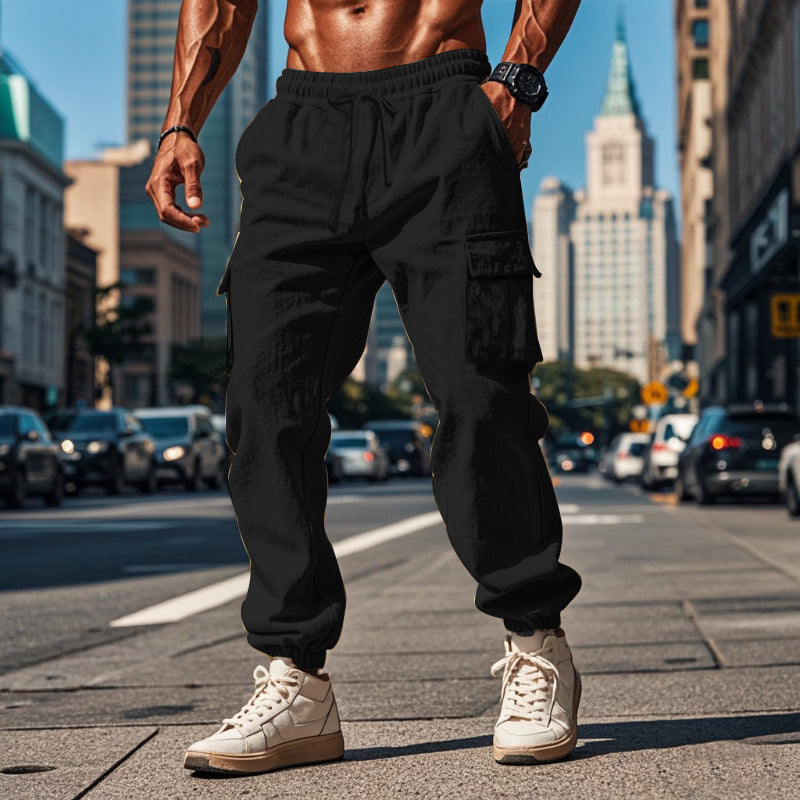 Men's cargo training pants with elastic waistband and practical side pockets Lune London