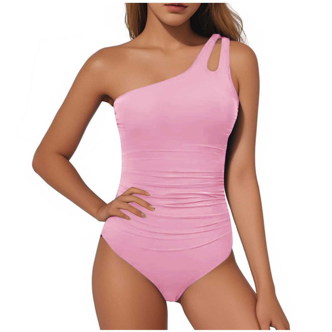 Women's one-piece swimsuit with asymmetrical neckline and fashionable mesh trim Lune London
