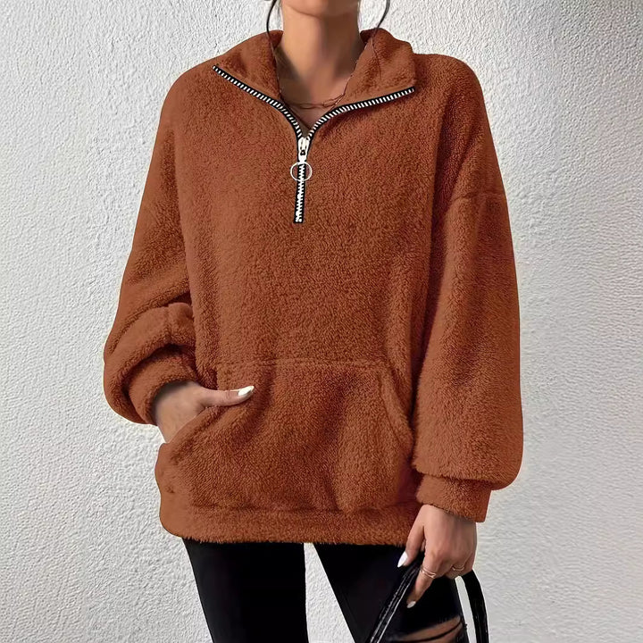 Cozy fleece sweater for women with half-zip and side pockets Lune London