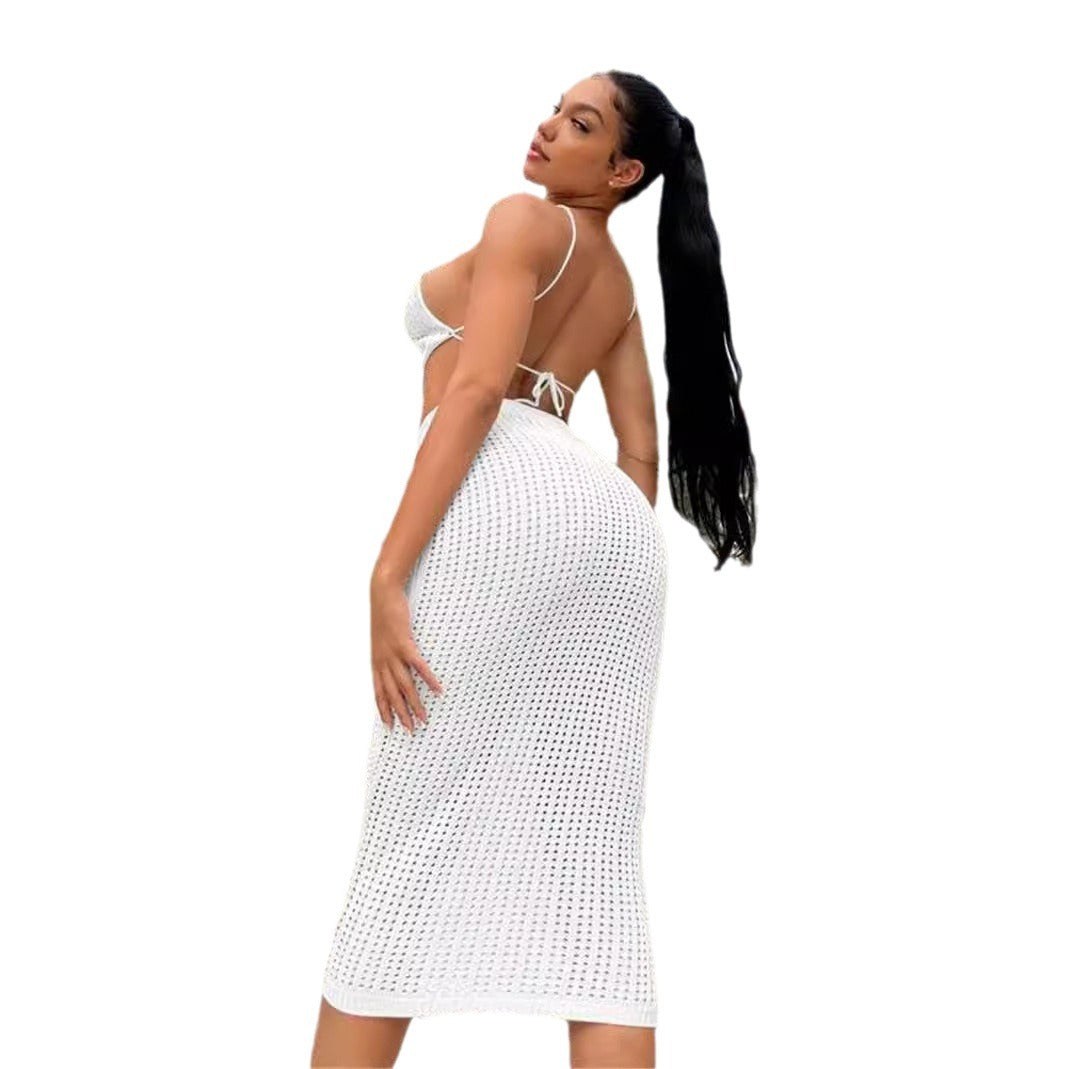 Knit top for women with plunging neckline and elastic midi skirt Lune London
