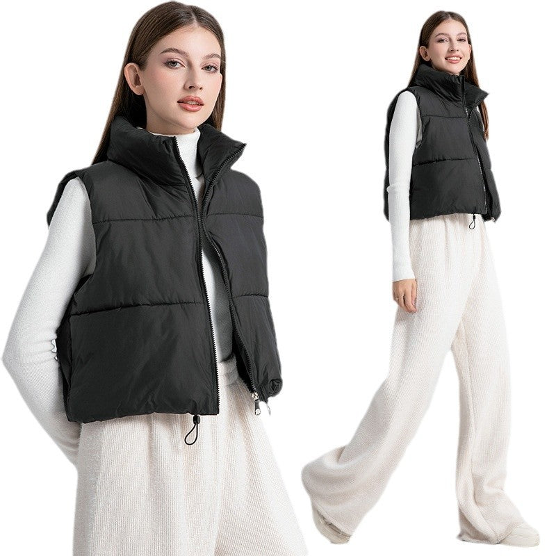 Ladies sleeveless down jacket with high collar and adjustable drawstring waist Lune London
