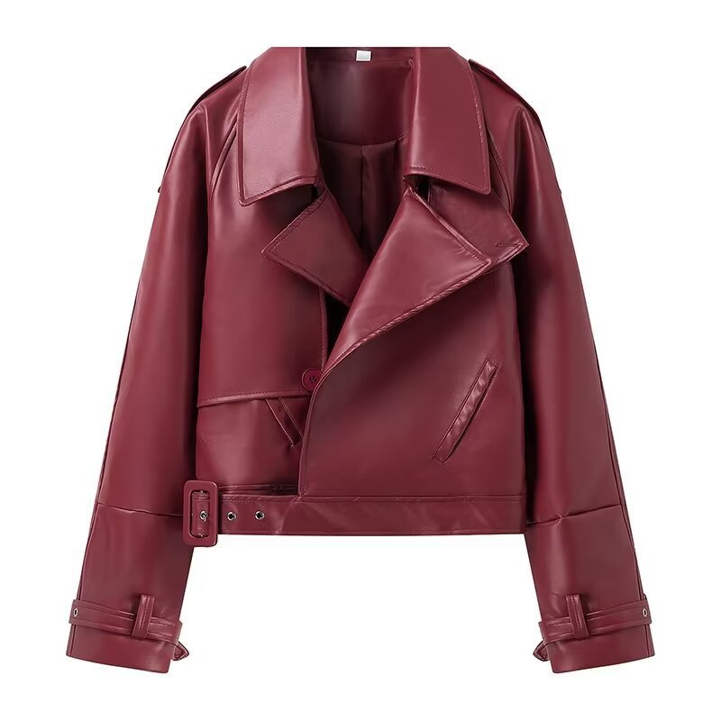Faux leather jacket for women, tailored, with waterproof finish and asymmetrical collar Lune London