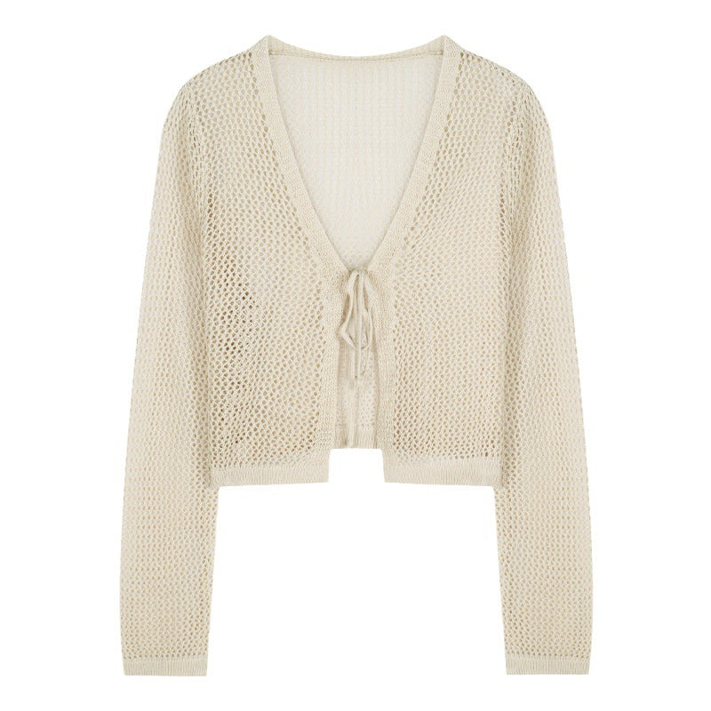 Lightweight knit jacket for women with button and tie belt Lune London