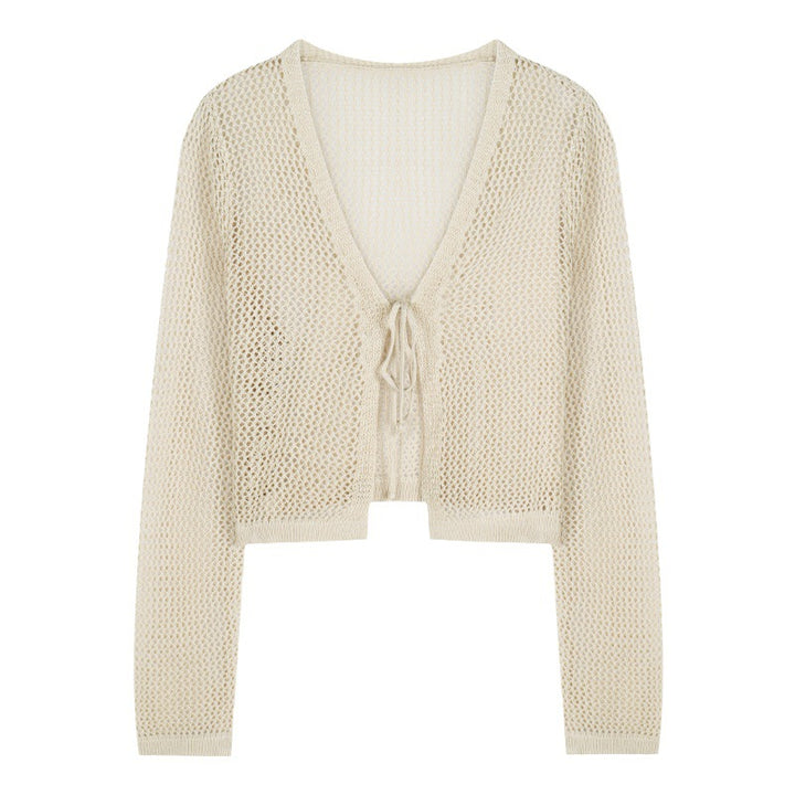 Lightweight knit jacket for women with button and tie belt Lune London