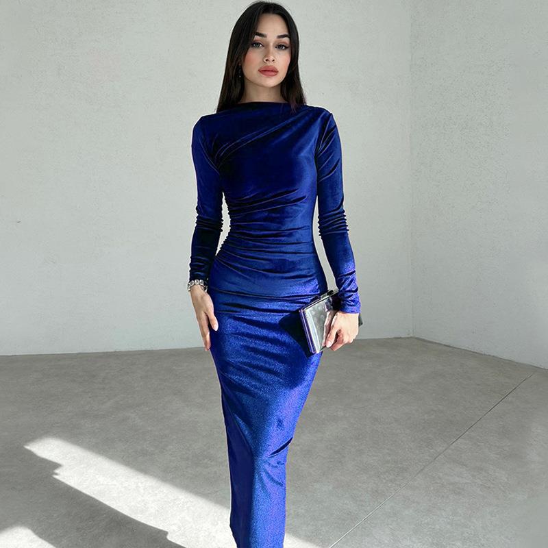 Women Elegant Long Dress with Long Sleeves and Ruched Design Lune London