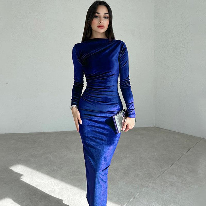 Women Elegant Long Dress with Long Sleeves and Ruched Design Lune London