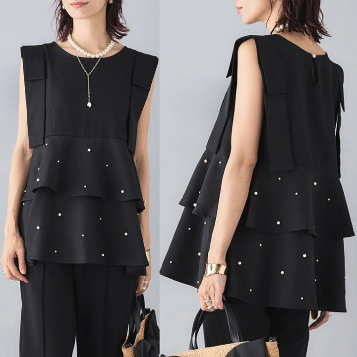 Women Elegant layered top with pearl accents Lune London