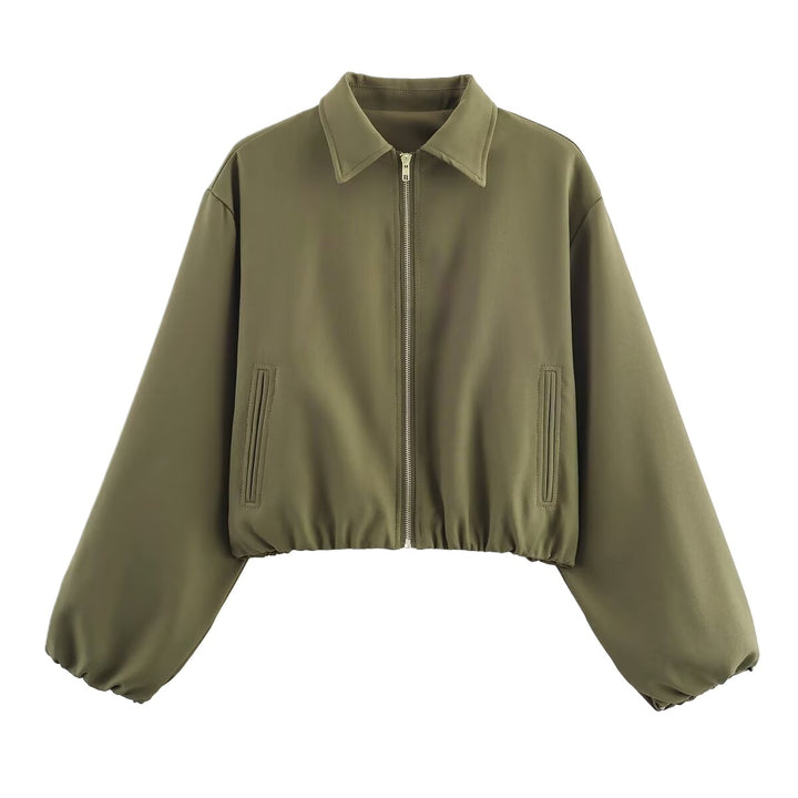Fashionable cropped women's jacket with decorative zipper and elastic hem Lune London