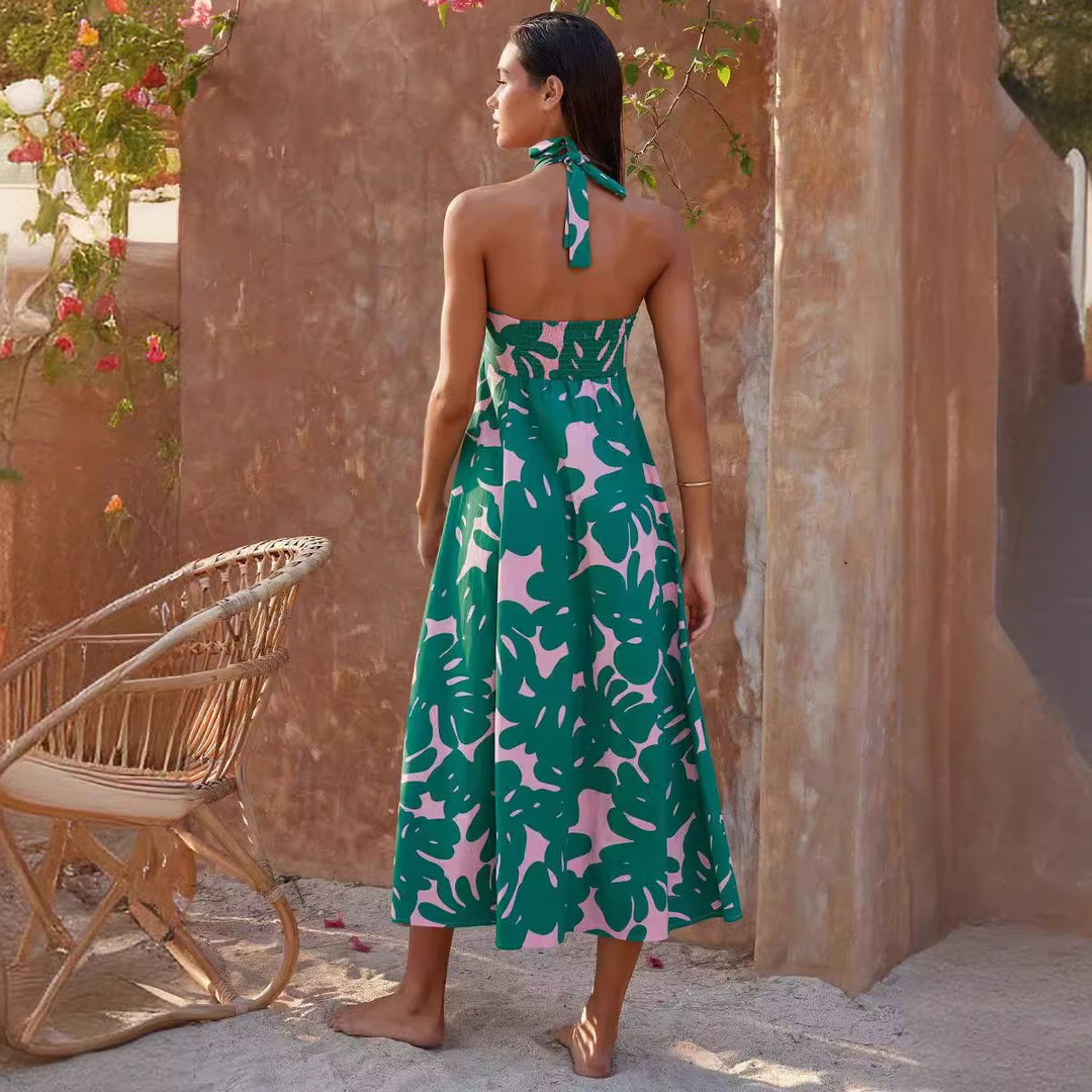 Maxi dress for women with stretch neckline, strapless, and floral print Chic & Stil