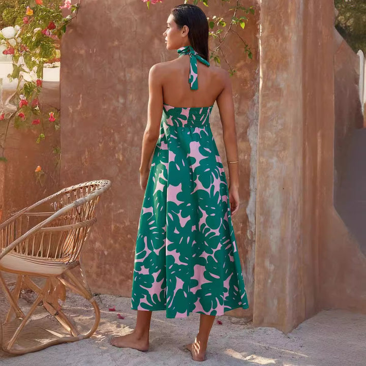 Maxi dress for women with stretch neckline, strapless, and floral print Chic & Stil