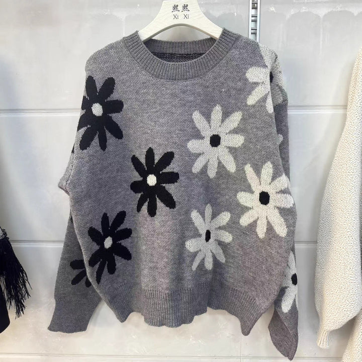 Pull en tricot pour femmes avec motif floral et coupe décontractée Chic & Stil