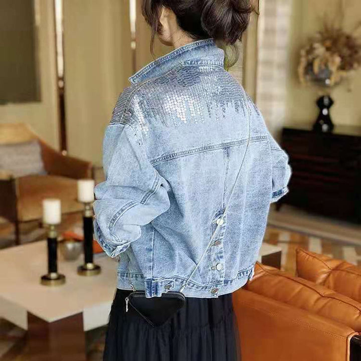 Women’s denim jacket with sequin embellishments Lune London