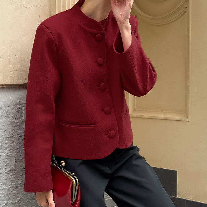 Fashion short jacket for women with stand-up collar and button detail Lune London
