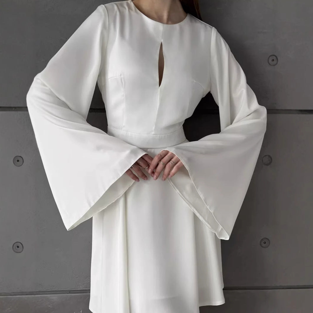Women Elegant Wrap Dress with Flared Sleeves and Deep V-Neck Lune London