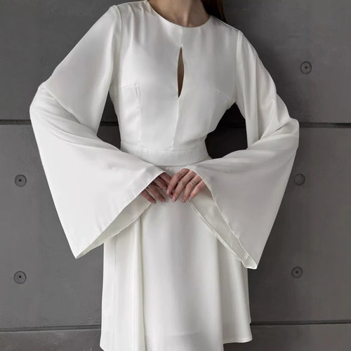 Women Elegant Wrap Dress with Flared Sleeves and Deep V-Neck Lune London