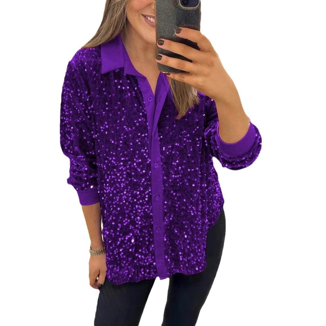 Blouse en sequins étincelants pour femmes avec col classique Chic & Stil