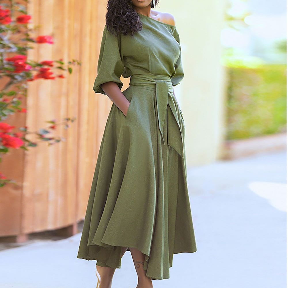 Robe Maxi Élégante pour Femmes avec Design Hors-Épaule et Ceinture Chic & Stil
