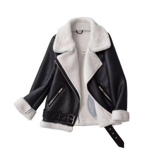 Casual faux leather jacket for women with warm lining and asymmetrical zips Lune London