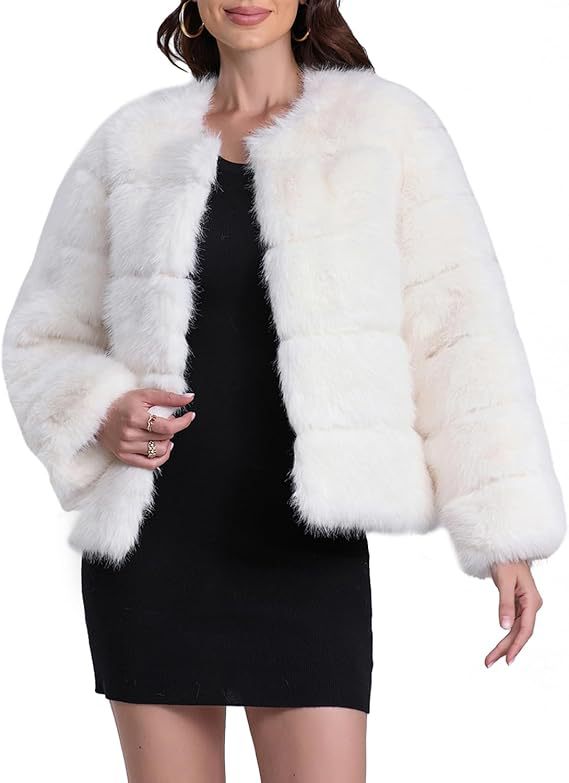 Ladies Cozy Faux Fur Jacket with Puff Sleeve Design Heidi Style