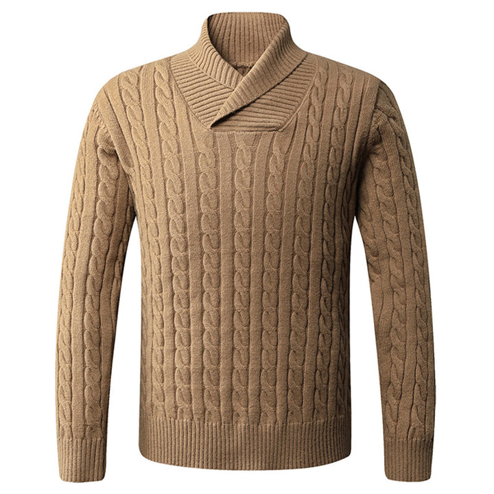 Chunky knit sweater for men with a modern shawl collar and a twisted pattern Lune London