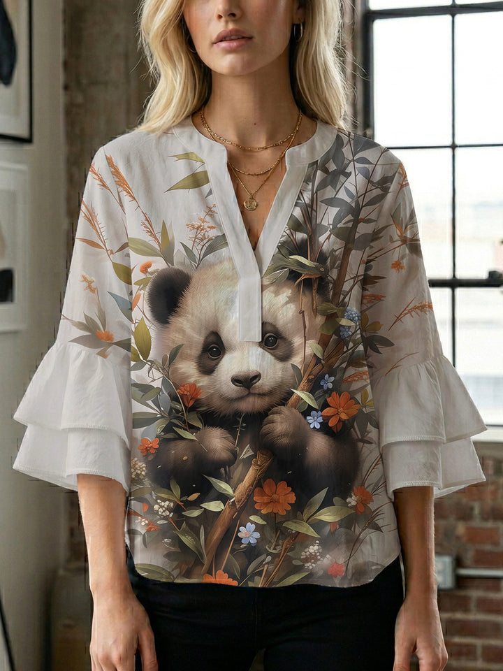Women Elegant Top with Voluminous Puff Sleeves and Floral Print Lune London