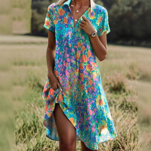 Casual dress for women with a floral design and an asymmetrical cut Lune London