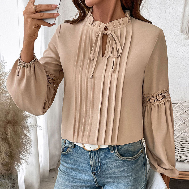 Elegant blouse for women with ruffle details and fine pleats Lune London