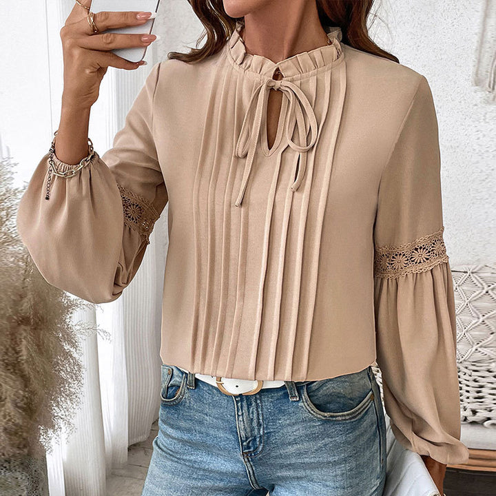 Elegant blouse for women with ruffle details and fine pleats Lune London