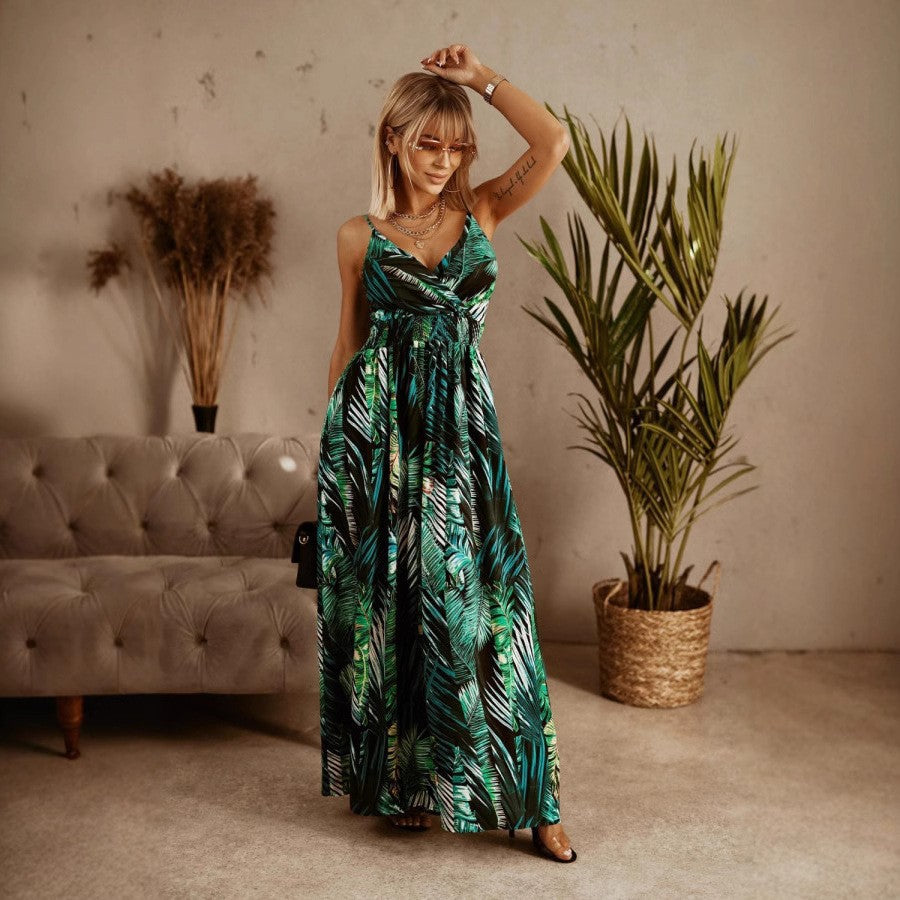 Chic and Stylish Tropical Leaf Print Maxi Dress for Women