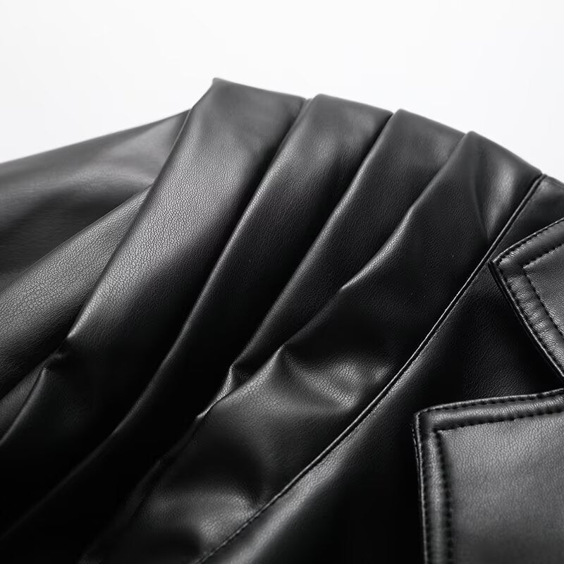 Ladies elegant faux leather jacket with innovative belt Lune London