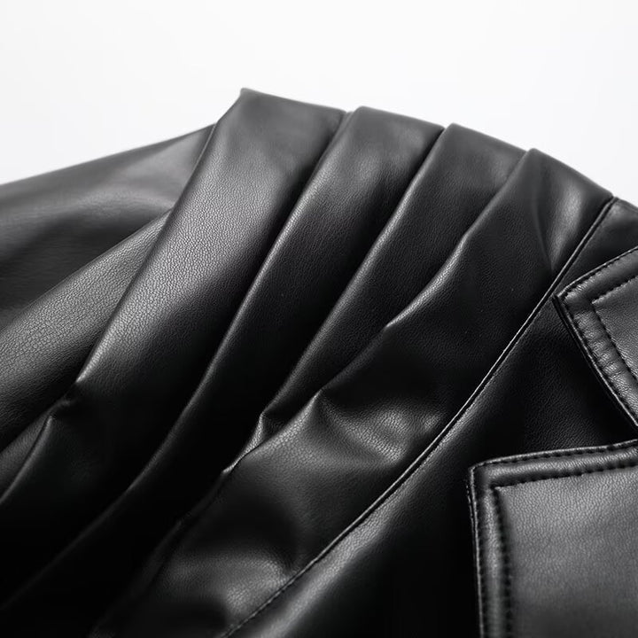 Ladies elegant faux leather jacket with innovative belt Lune London