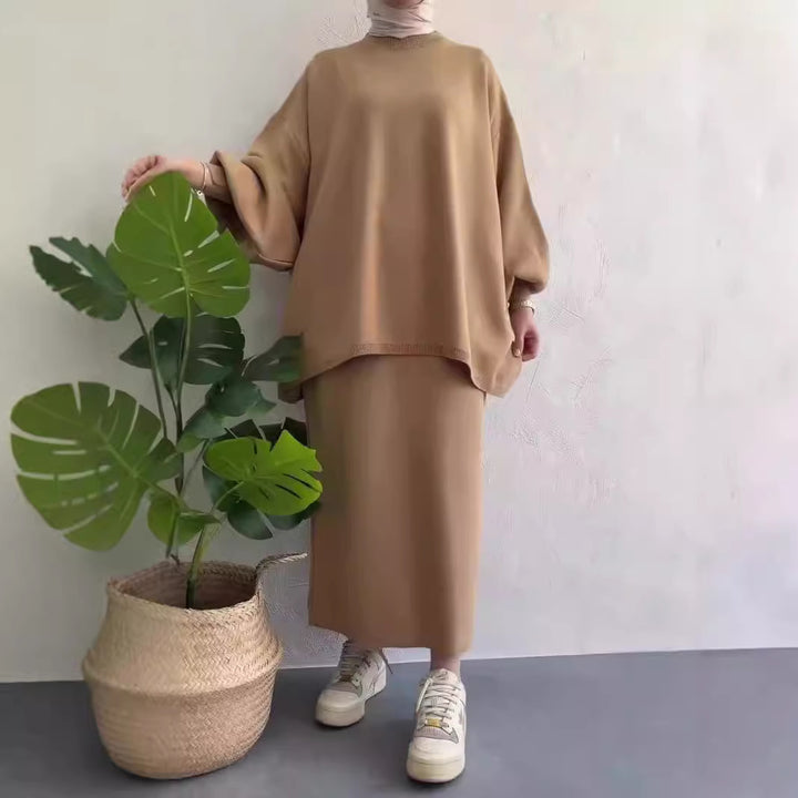Women's Oversized Sweatshirt with Stylish Chic Midi Skirt