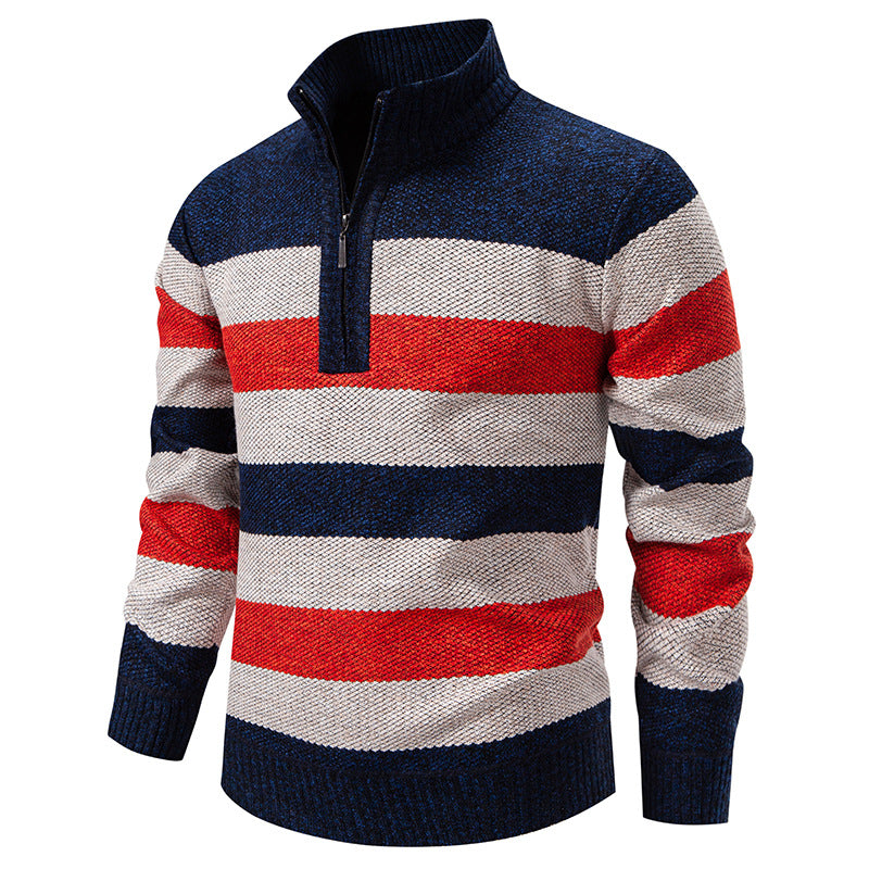 Trendy knitted sweater for men with high collar and contrasting stripes Lune London