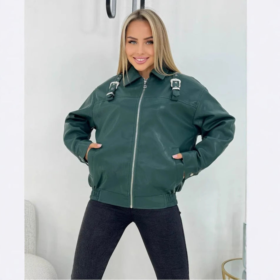 Casual style faux leather jacket for women with decorative details Lune London