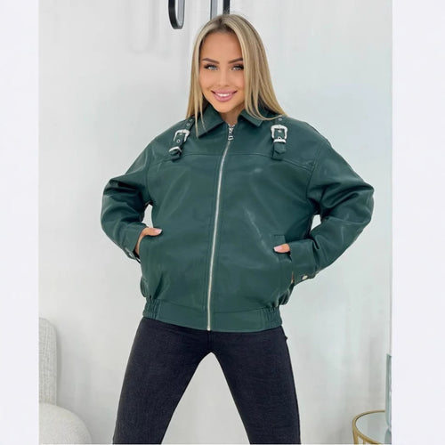 Casual style faux leather jacket for women with decorative details Lune London