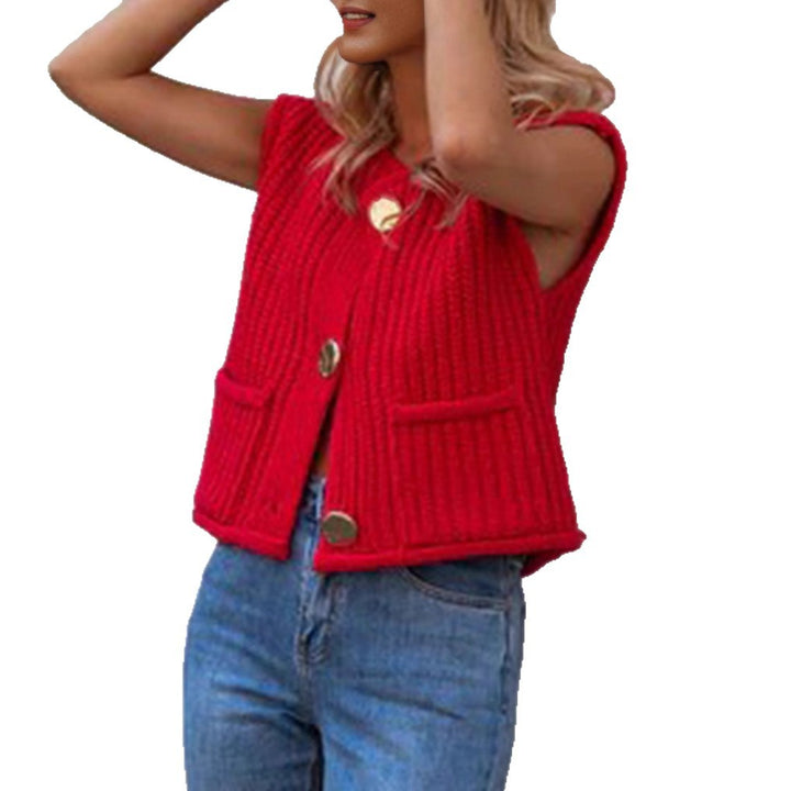 Knitted vest for women with decorative buttons and practical pockets Lune London