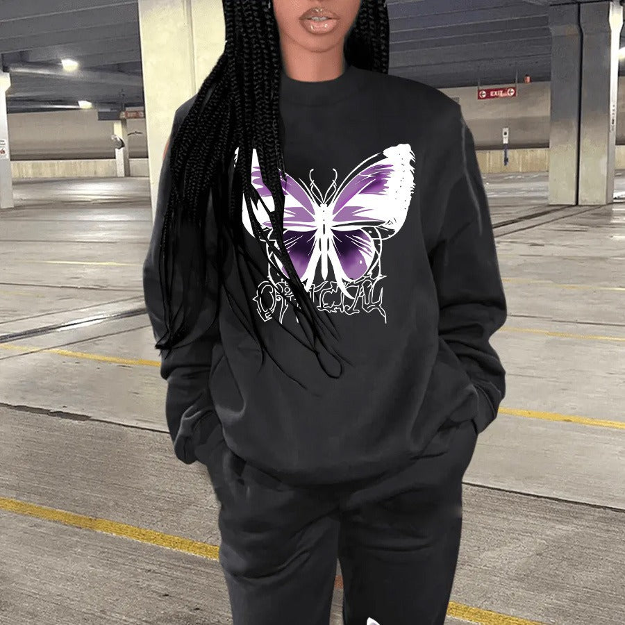 Women's sweatshirt and jogger pants set with a creative butterfly design Lune London