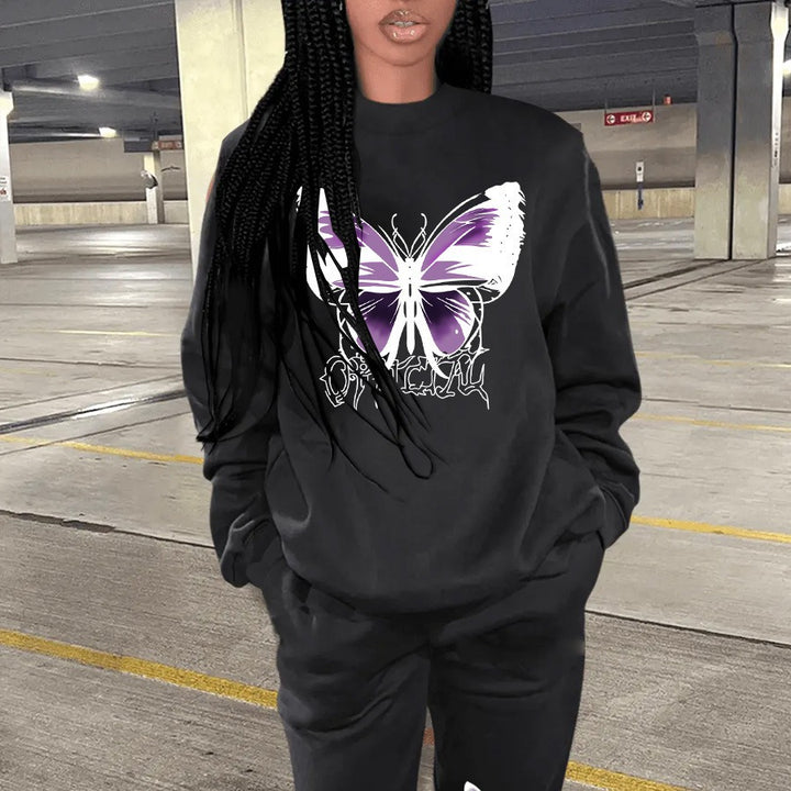 Women's sweatshirt and jogger pants set with a creative butterfly design Lune London