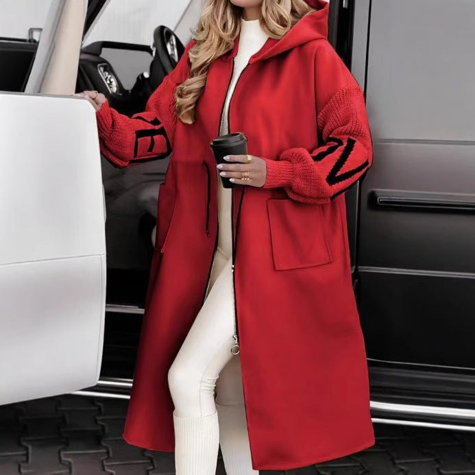 Women Fashionable Long Coat with Hood and Pockets Lune London