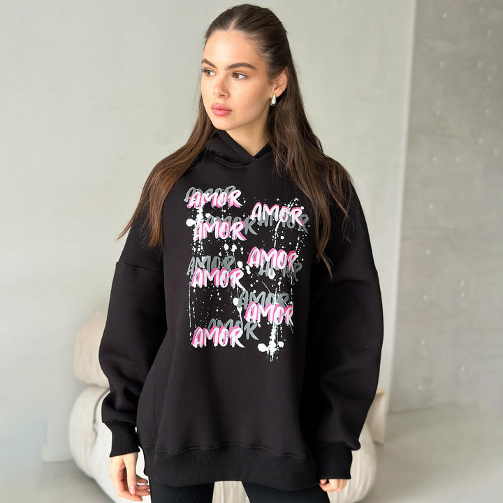 Casual hoodie for women with striking inscription Lune London