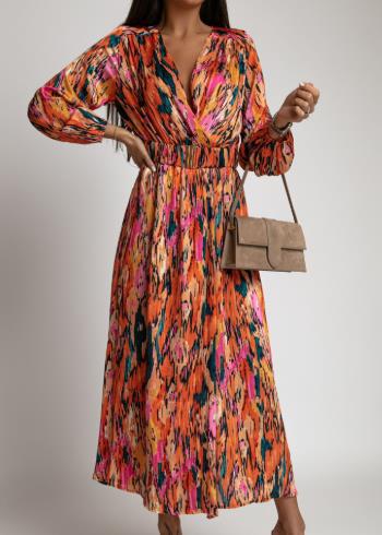 Colorful silk maxi dress for women with a high slit and a belt Lune London