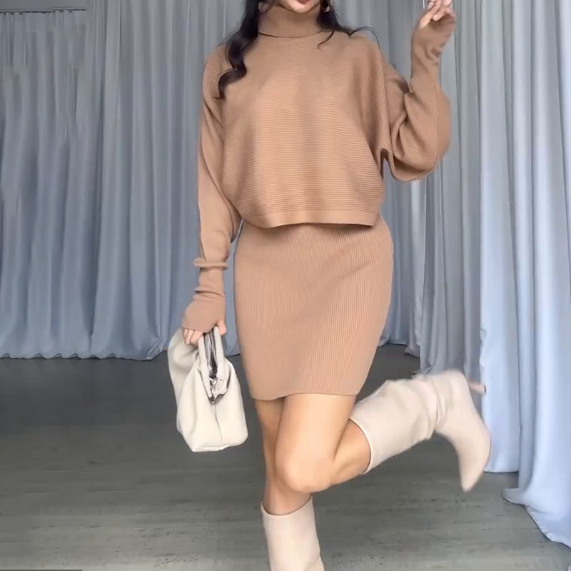 Knit dress for women with casual turtleneck and raglan sleeves Lune London