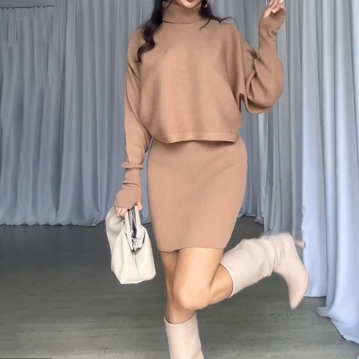 Knit dress for women with casual turtleneck and raglan sleeves Lune London
