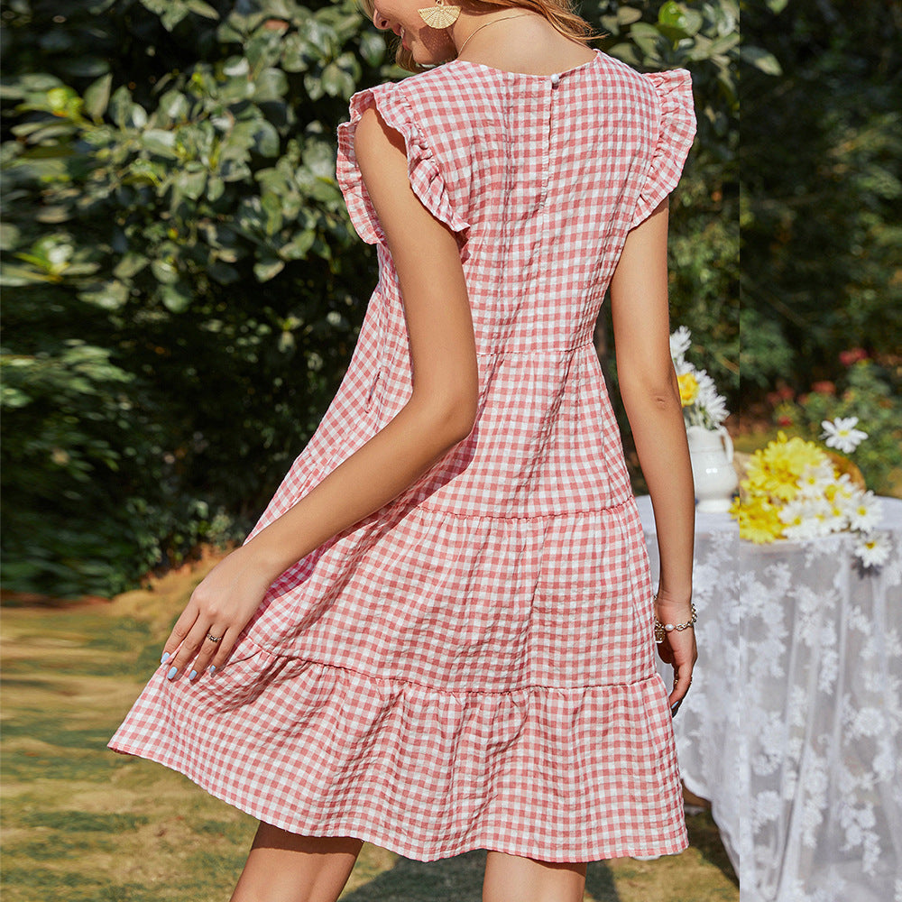Robe à carreaux sans manches pour femmes avec jupe évasée Chic & Stil