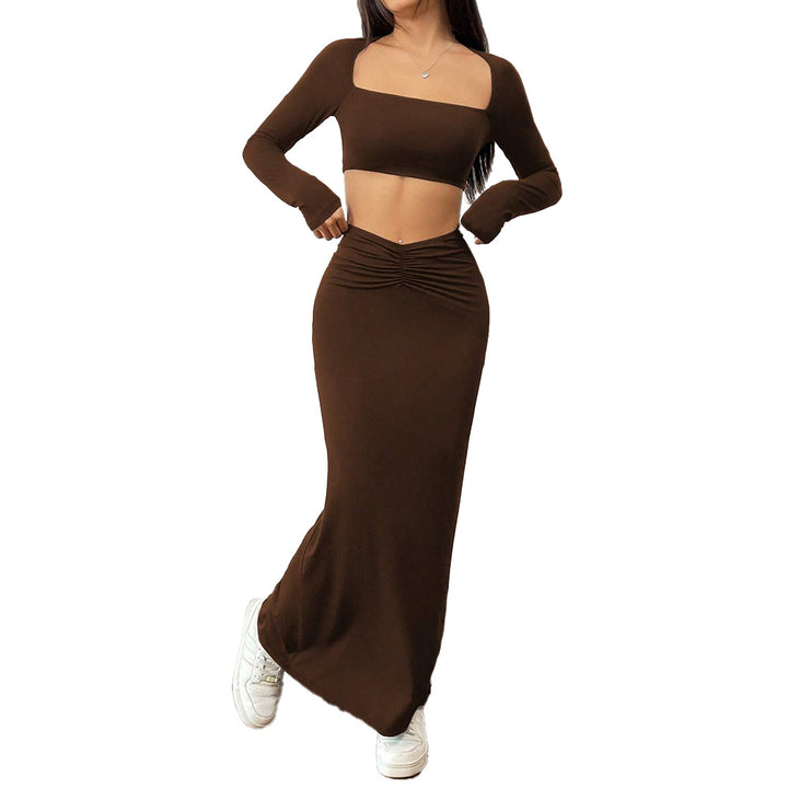 Chic & Stil Women's Ruffled Maxi Skirt and Crop Top Set