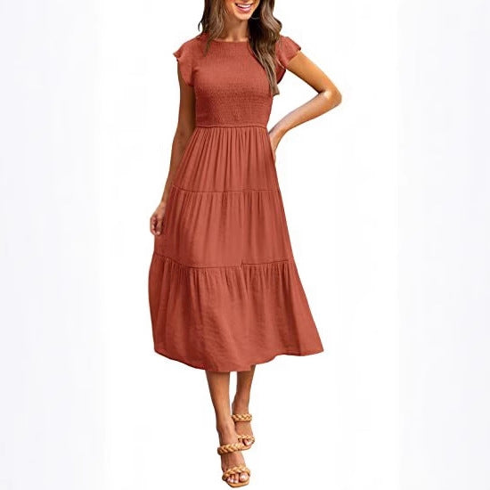 Maxi dress for women with elastic top and flared skirt Lune London