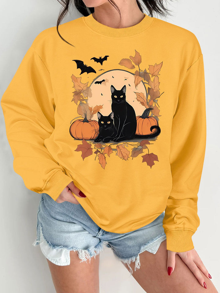 Sweat-shirt pour femmes avec un design de chat d'automne et de citrouille Chic & Stil