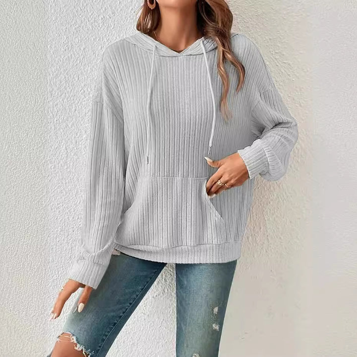 Casual hooded sweatshirt for women in fine ribbed knit Lune London