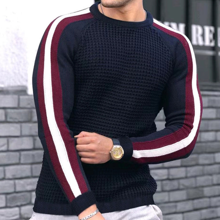 Men's trendy crew neck sweater with textured surface and contrasting stripes Lune London