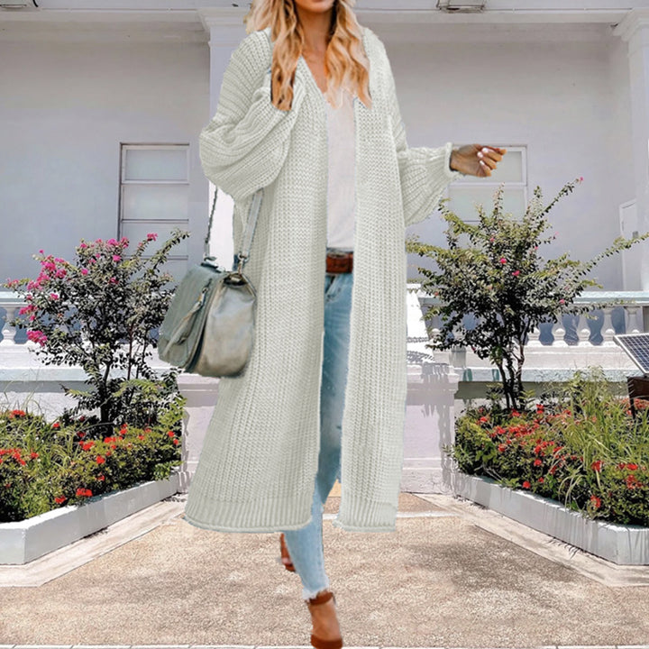 Ladies Long Knit Cardigan with Wide Sleeves and a Chic Textured Design